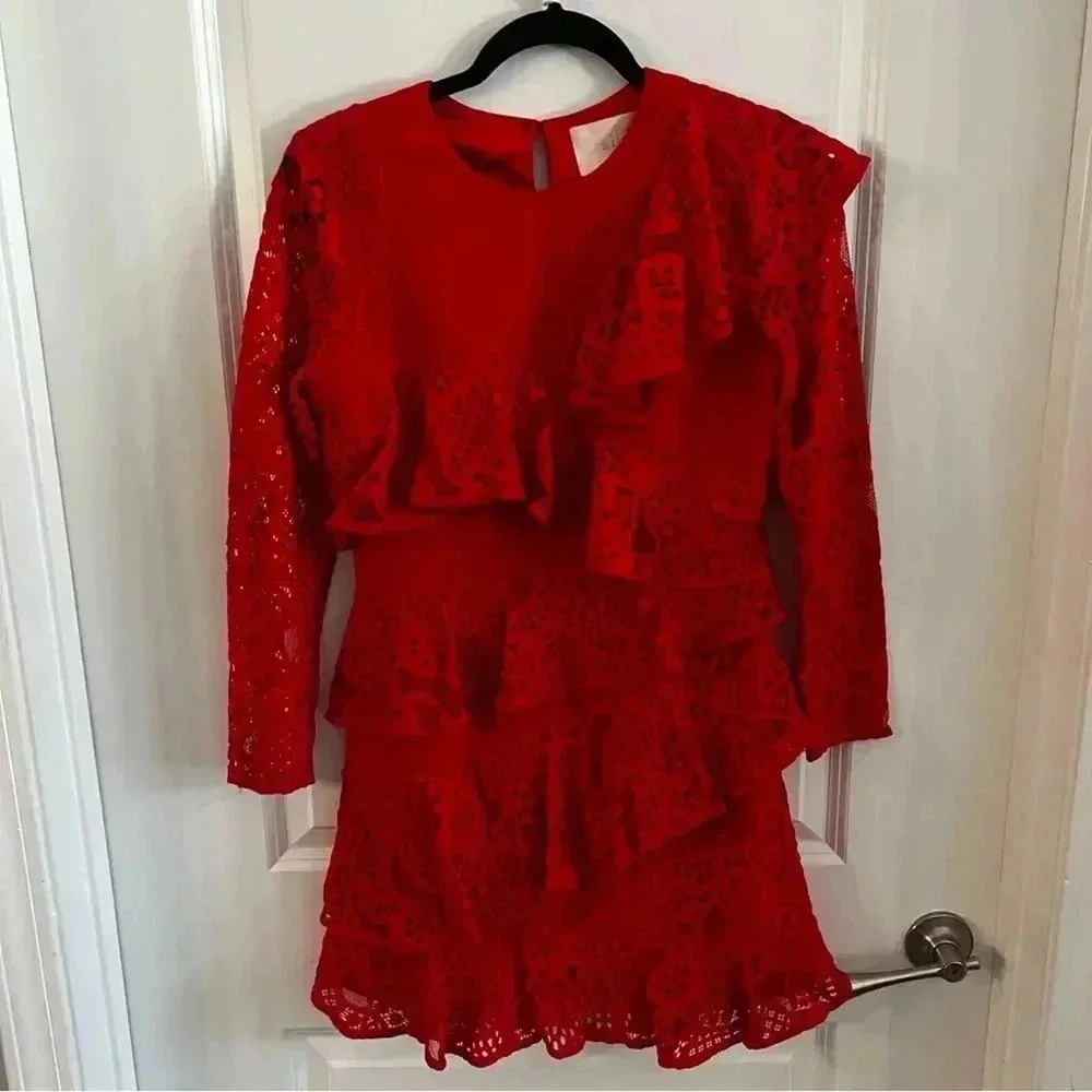 203 Aijek Mae Ruffled Long Sleeve Lace Dress - Picture 3 of 6